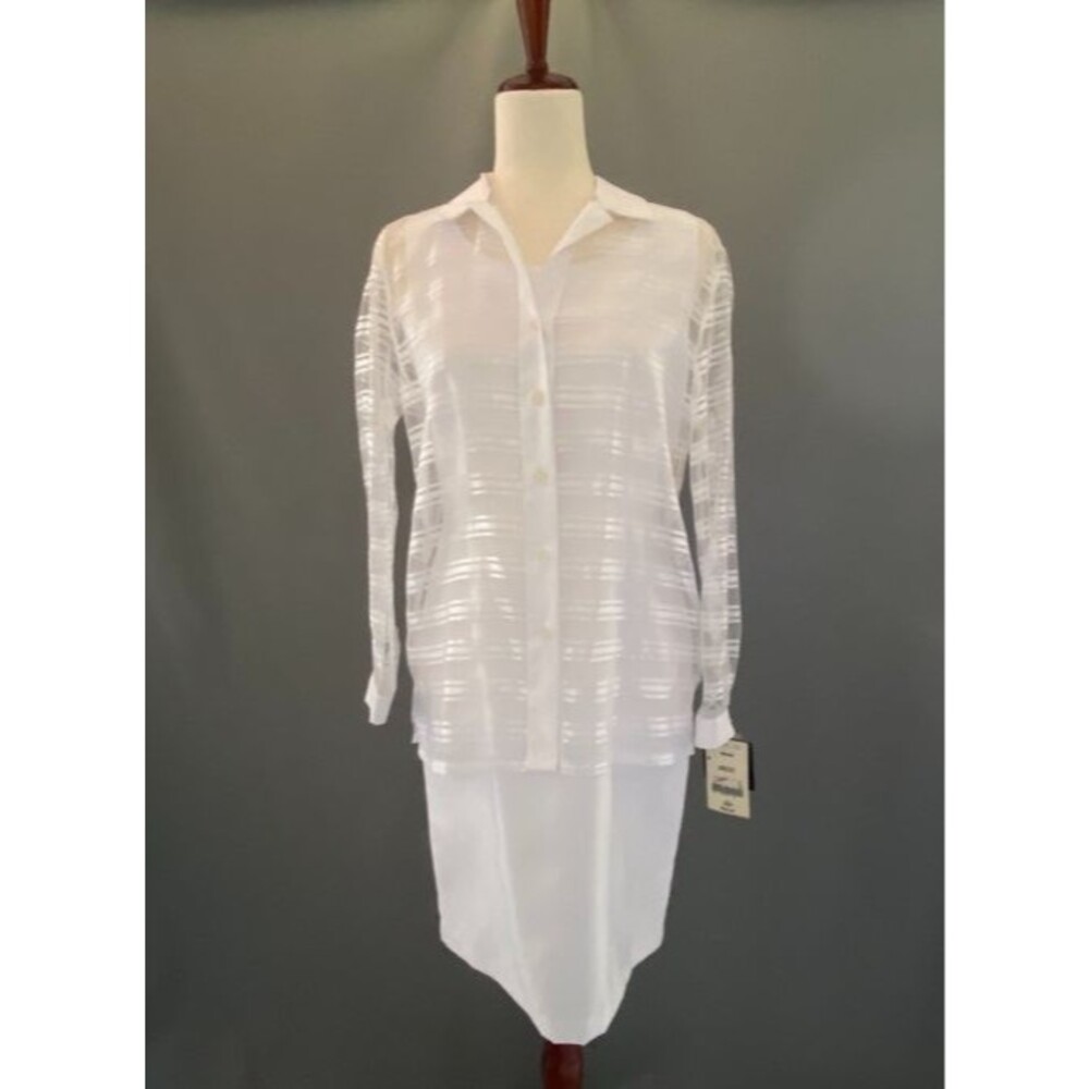 Sag Harbor Petite 2 Pc Dress Jacket Set Women's 6P White Sheer NWT Career